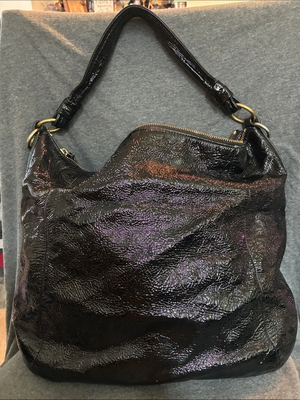 Coach Black Patent Hobo Bag with Gold Hardware